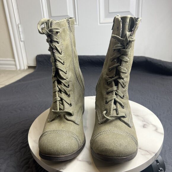 Rock & Candy Military Style Kiss Bliss Lace Up Boots Olive SZ US 10 NEW Gorpcore - Picture 1 of 11